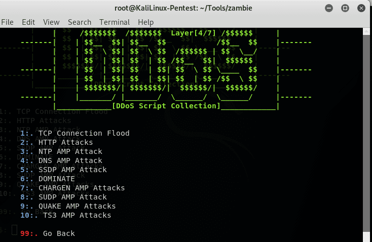 Types of DDoS attacks with the Zambie tool (motakhasessho.com)