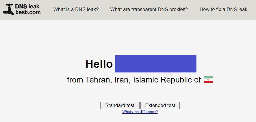 تست dnsleaktest قبل اتصال VPN